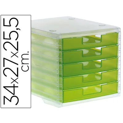ARCHIVO 2000 Fichero Cajones de Sobremesa Archivo 2000 340X270X260 MM Apilables 5 Cajones Verde Kiwi Translucido
