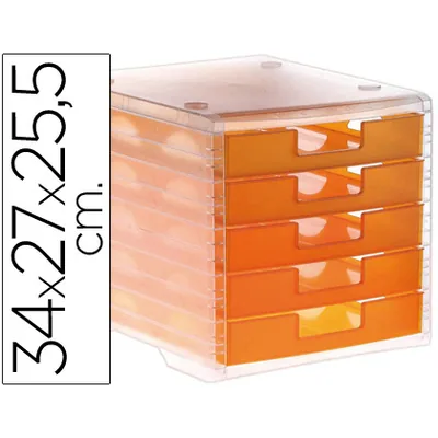 ARCHIVO 2000 Fichero Cajones de Sobremesa Archivo 2000 340X270X260 MM Apilables 5 Cajones Naranja Mandarina Translucido