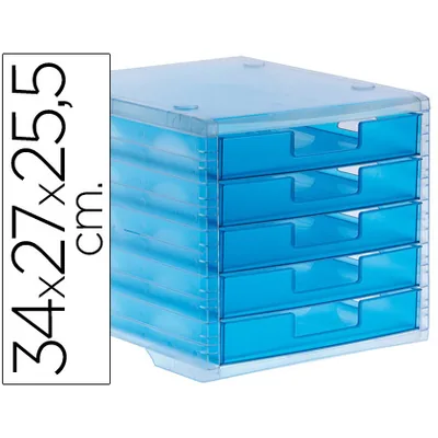 ARCHIVO 2000 Fichero Cajones de Sobremesa Archivo 2000 340X270X260 MM Apilables 5 Cajones Azul Mar Translucido