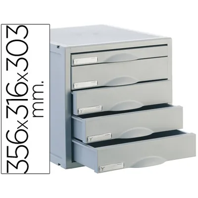 ARCHIVO 2000 Fichero Cajones de Sobremesa Archisystem 356X316X303 MM 5 Cajones Color Gris 4 de 52MM y 1 de 22MM