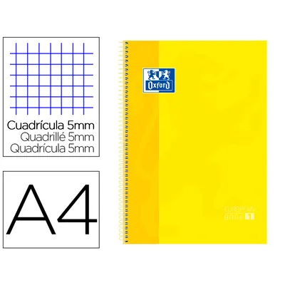 OXFORD Bloc Espiral Oxford Tapa Extradura Microperforado DIN A4 80 Hojas Cuadros 5MM Color Amarillo