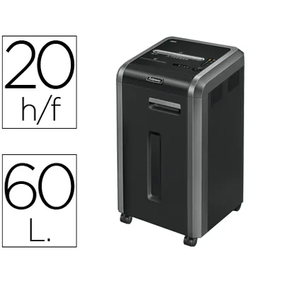 FELLOWES Destructora de Documentos Fellowes 225CI Capacidad de Corte 24 H Destruye Grapas Clips CD y Tarjetas 60 Litros
