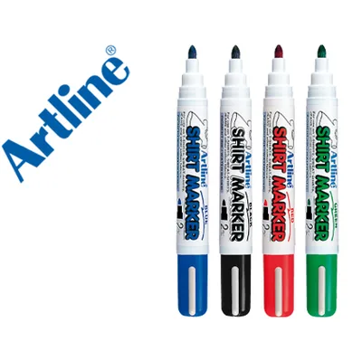 ARTLINE Rotulador Artline Camiseta EKT-2 Negro Rojo Azul y Verde Punta Redonda 2 MM para Uso en Camiseta Caja de 4 Unidades