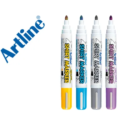 ARTLINE Rotulador Artline Camiseta EKT-2 Amarillo Gris Celeste y Violeta Punta Redonda 2 MM Usoen Camiseta Caja de 4 Unidades