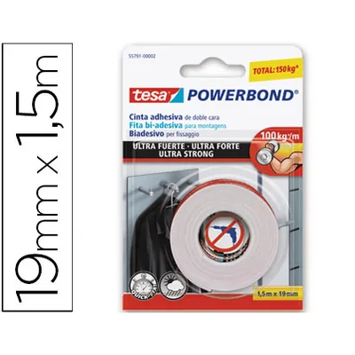 TESA Cinta Adhesiva Tesa Doble Cara Ultra Strong Extrafuerte para Interior y Exterior 1,5M X19MM