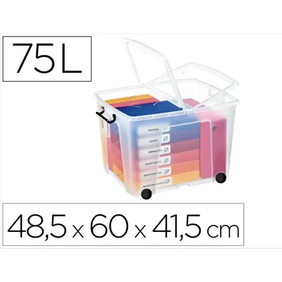CONTE Contenedor Plastico Cep 75 Litros 485X600X415 MM Transparente con Tapa Cierre Hermetico y 4 Ruedas