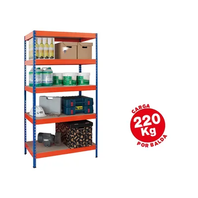 AR STORAGE Estanteria Metalica Ar Storage 192X90X45 CM 5 Estantes 220KG por Estante Bandejas de Maderasin Tornillos Azul Naranja