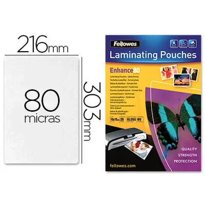 FELLOWES Bolsa de Plastificar Fellowes Brillo DIN A4 80 Mc Pack 25 Unidades