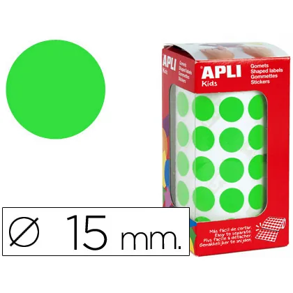 Gomets Autoadhesivos Circulares 15 MM Verde en Rollo con 2832 Unidades