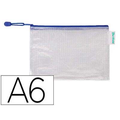 DJOIS Bolsa Multiusos Djois Pvc DIN A6 Apertura Superior con Cremallera Portaboligrafo y Correa Azul