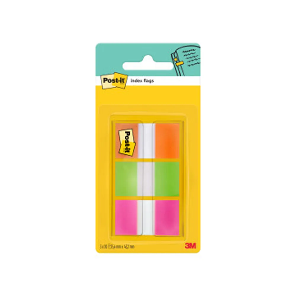 Banderitas Separadoras Post-It Index 680 Naranja Lima y Rosa Dispensador Funda 3X20