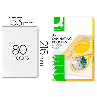 Q-CONNECT Bolsa de Plastificar Q-Connect 153 X 216 MM 80MC DIN A5 Caja de 100 Unidades
