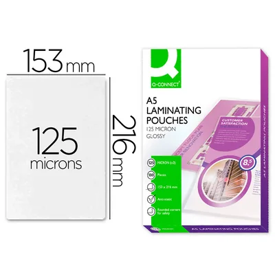 Q-CONNECT Bolsa de Plastificar Q-Connect 153 X 216 MM 125 Mc DIN A5 a Caja de 100 Unidades