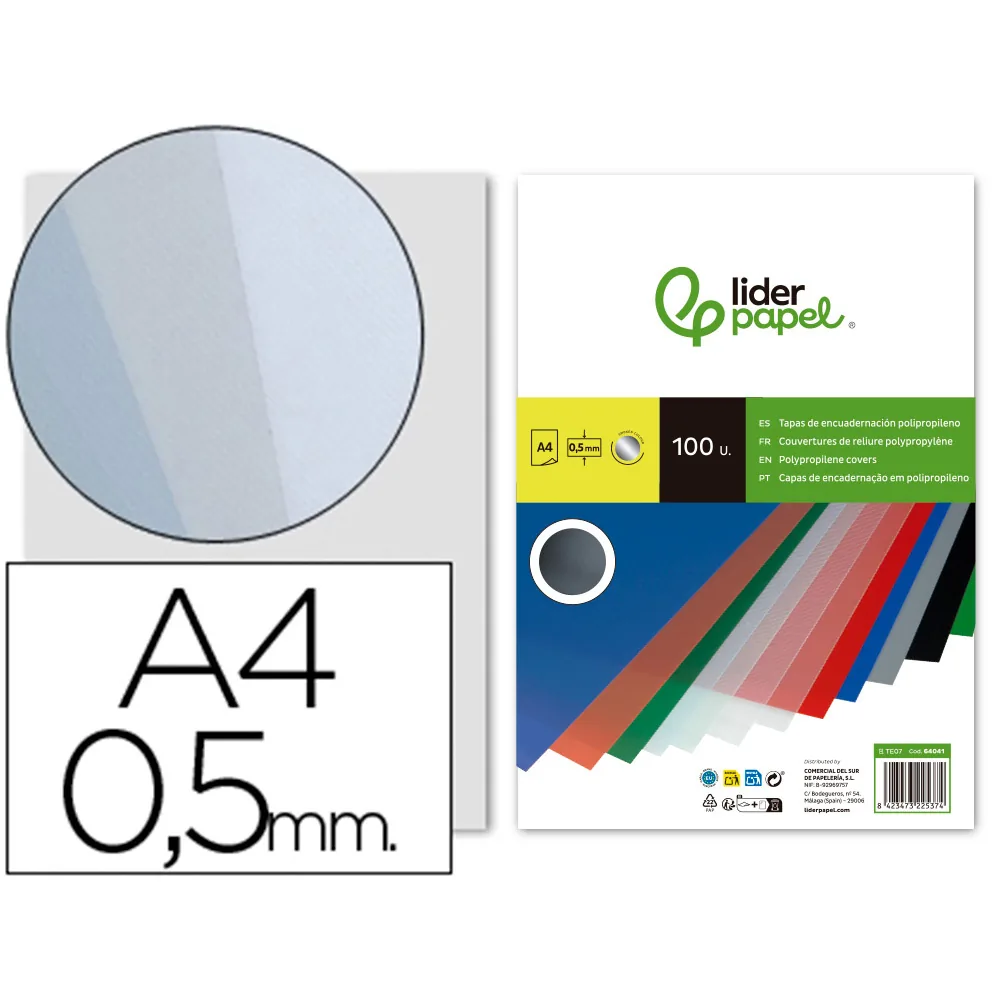 Tapa Encuadernacion Liderpapel Polipropileno A4 0.5MM Ahumada Paquete de 100 Unidades