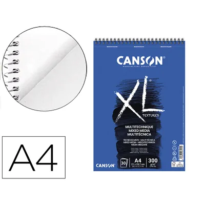 CANSON Bloc Dibujo Acuarela Canson Xl Mix Media Grano Medio DIN A4 Microperforado Espiral 21X29,7 CM 30 Hojas 300 GR/M2