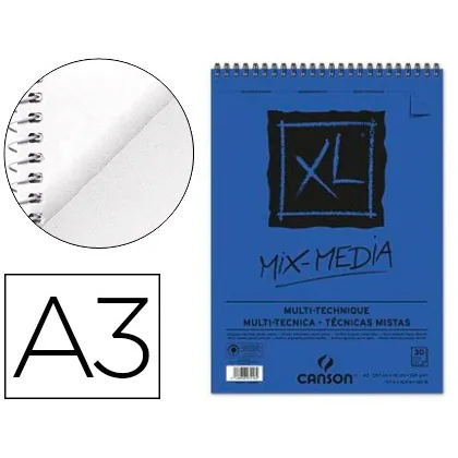Bloc Dibujo Acuarela Canson Xl Mix Media Grano Medio DIN A3 Microperforado Espiral 29,7X42CM 30 Hojas 300 GR/M2