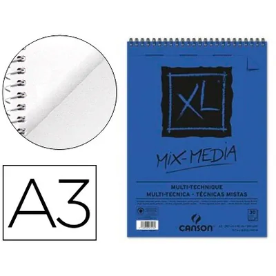 CANSON Bloc Dibujo Acuarela Canson Xl Mix Media Grano Medio DIN A3 Microperforado Espiral 29,7X42CM 30 Hojas 300 GR/M2