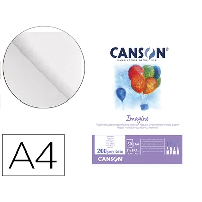 CANSON Bloc Dibujo Multitecnicas Canson Imagine DIN A4 Encolado Liso 21X29,7 CM 50 Hojas 200 GR/M2