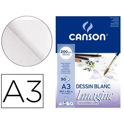 CANSON Bloc Dibujo Multitecnicas Canson Imagine DIN A3 Encolado Liso 29,7X42 CM 50 Hojas 200 GR/M2