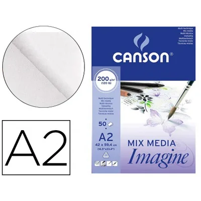 CANSON Bloc Dibujo Multitecnicas Canson Imagine DIN A2 Encolado Liso 42X59,4 CM 50 Hojas 200 GR/M2