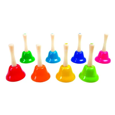 AMAYA Campanita Pequeña Amaya de Mano con Mango Tradicional Escala Diatonica Set de 8 Unidades Colores Surtidos