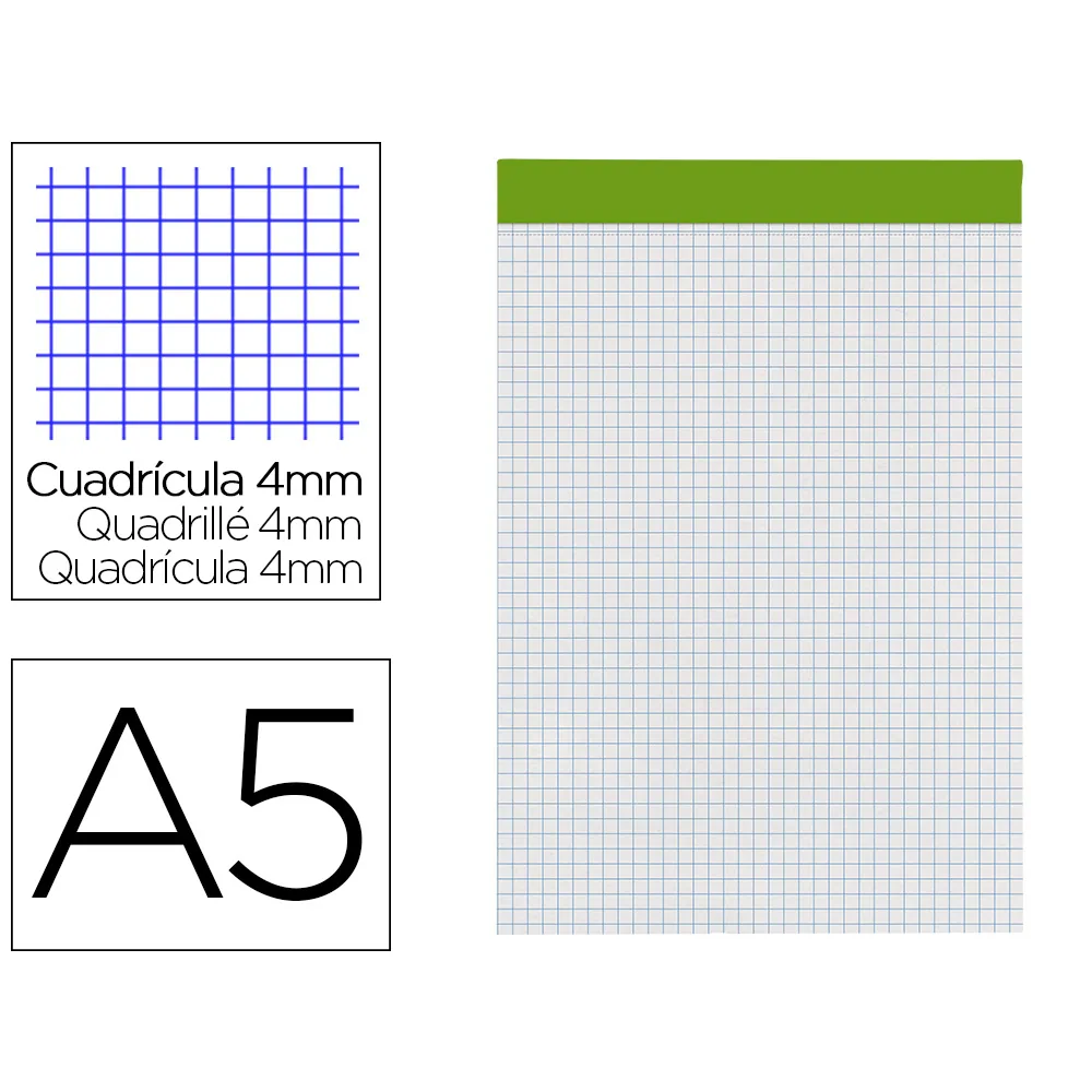 Bloc Notas Liderpapel Cuadro 4 MM A5 80 Hojas 60 G/M2 Perforado Sin Tapa