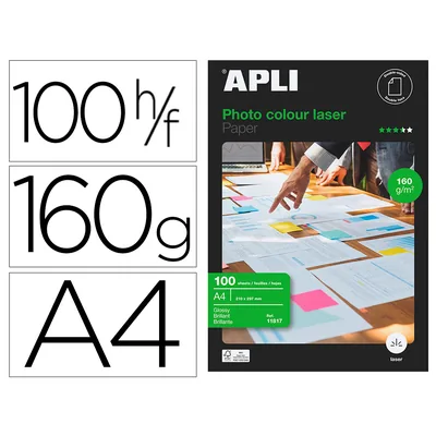 APLI Papel Fotografico Apli Glossy Doble Cara DIN A4 Pack de 100 Hojas 160 GR