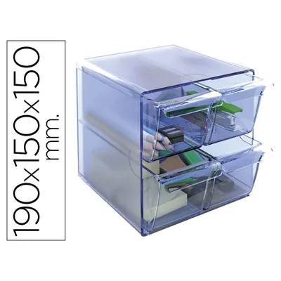 ARCHIVO 2000 Archicubo Archivo 2000 4 Cajones Organizador Modular Plastico Azul Transparente 190X150X150 MM