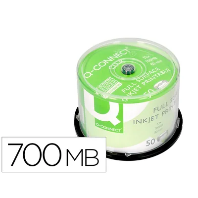 Q-CONNECT Cd-r Q-Connect con Superficie 100% Imprimible para Inkjet Capacidad 700MB Duracion 80MINVELOCIDAD 52X Bote de 50 Unid