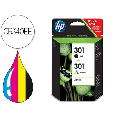 HP Ink Jet Hp 301 Pack con Tinta Negra y Tinta Tricolor 1000/1001 3000/ 3050/3050SE/3050VE 1050A/2050A/2054A/3050A