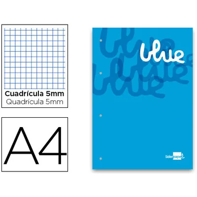 LIDERPAPEL Bloc Encolado Liderpapel Cuadro 5 MM Azul A4 Natural 100 Hojas 100 G/M2