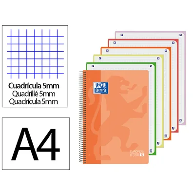 OXFORD Bloc Espiral Oxford Tapa Plastico Optik Paper Microperforado DIN A4+ 120H Cuadro 5 MM Colores Surtidos