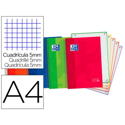 OXFORD Bloc Espiral Oxford Tapa Extradura Optik Paper Microperforado DIN A4 120 H 50% Hojas Gratis Cuadros 5 MM