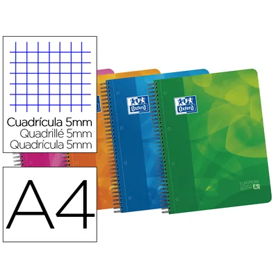 OXFORD Bloc Espiral Oxford Tapa Plastico Optik Paper Microperfdin A4 120 H 50% Hojas Gratis Cuadros 5 MM con 3 Separadores