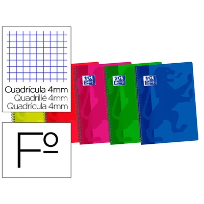 OXFORD Bloc Espiral Oxford Tapa Plastico Optik Paper Folio 80 Hojas 90 GR Cuadros 4 MM