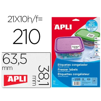 APLI Etiqueta Adhesiva Apli 12328 Tamaño 63,5X38,1 MM para Congelados Caja con 10 Hojas A4 Blancas Directiva Europea