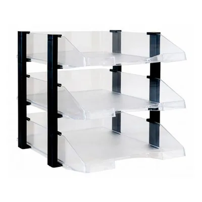 ARCHIVO 2000 Bandeja Sobremesa Archivo 2000 Plastico Transparente con Elevadores Negro Conjunto de 3 Bandejas 28X285X350 MM
