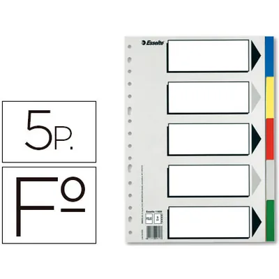 ESSELTE Separador Esselte Plastico Juego de 5 Separadores Folio con 5 Colores Multitaladro
