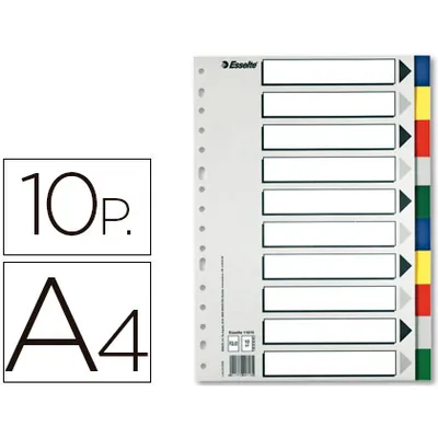 ESSELTE Separador Esselte Plastico Juego de 10 Separadores DIN A4 con 5 Colores Multitaladro