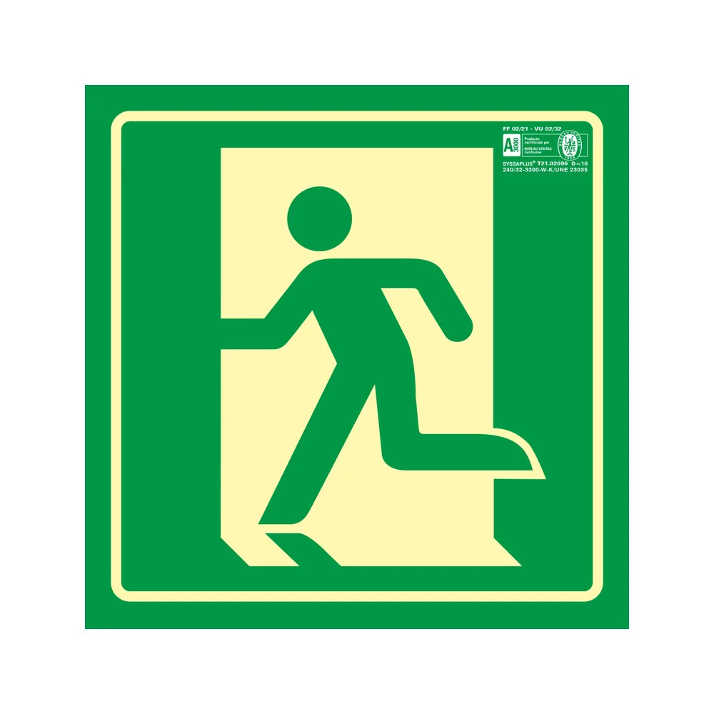 Pictograma Syssa Señal de Salida de Emergencia Izquierda en Pvc Fotoluminiscente 210X210 MM
