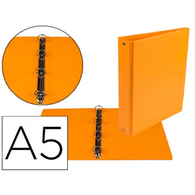 DAS Carpeta de 4 Anillas 25 MM Redondas Liderpapel A5 Carton Forrado Pvc Naranja