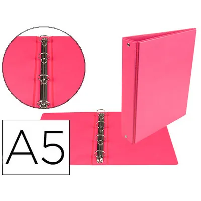 DAS Carpeta de 4 Anillas 25 MM Redondas Liderpapel A5 Carton Forrado Pvc Fucsia