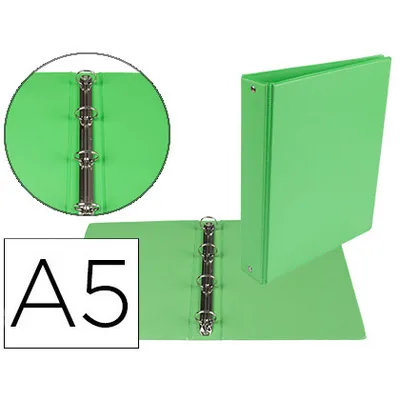 DAS Carpeta de 4 Anillas 25 MM Redondas Liderpapel A5 Carton Forrado Pvc Verde