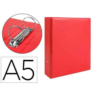 DAS Carpeta de 2 Anillas 40 MM Redondas Liderpapel A5 Carton Forrado Pvc Rojo