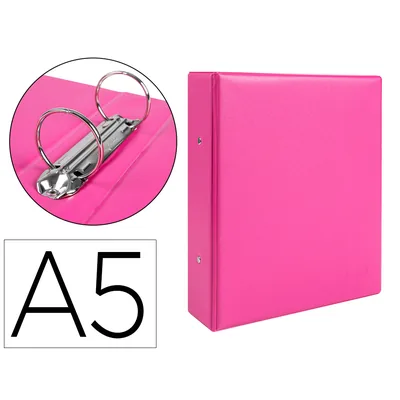 DAS Carpeta de 2 Anillas 40 MM Redondas Liderpapel A5 Carton Forrado Pvc Fucsia