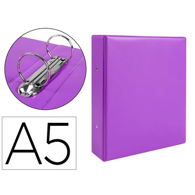 DAS Carpeta de 2 Anillas 40 MM Redondas Liderpapel A5 Carton Forrado Pvc Violeta