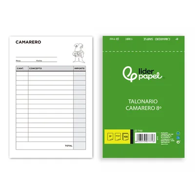 LIDERPAPEL Talonario Liderpapel Camarero Octavo Sin Iva 102