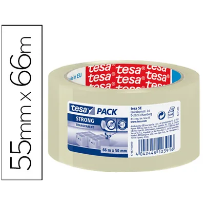 TESA Cinta Adhesiva Tesa Transparente Strong 66 M X 50 MM para Embalaje Bajo Ruido
