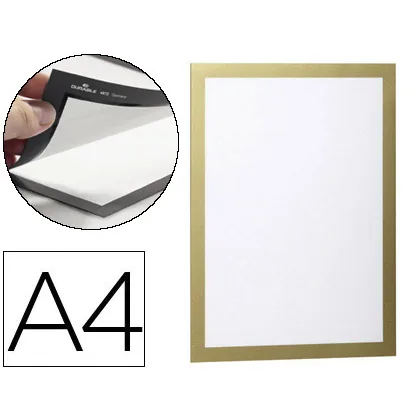 Marco Porta Anuncios Durable Duraframe Adhesivo Removible DIN A4 Color Oro Pack de 2 Unidades