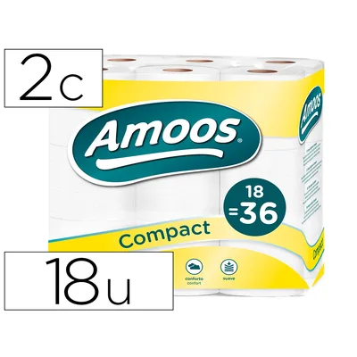 AMOOS Papel Higienico Amoos Doble Largo 2 Capas 32 M Paquete de 18 Rollos
